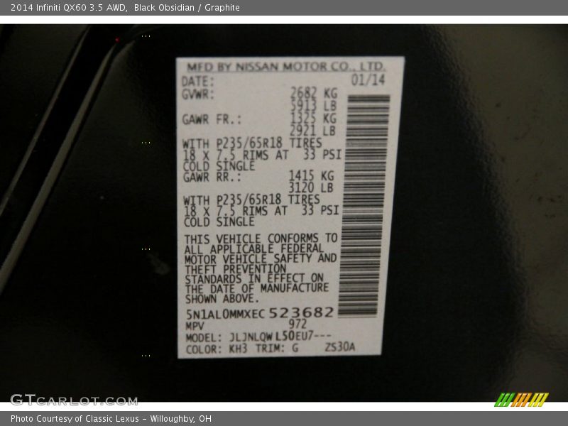 Black Obsidian / Graphite 2014 Infiniti QX60 3.5 AWD