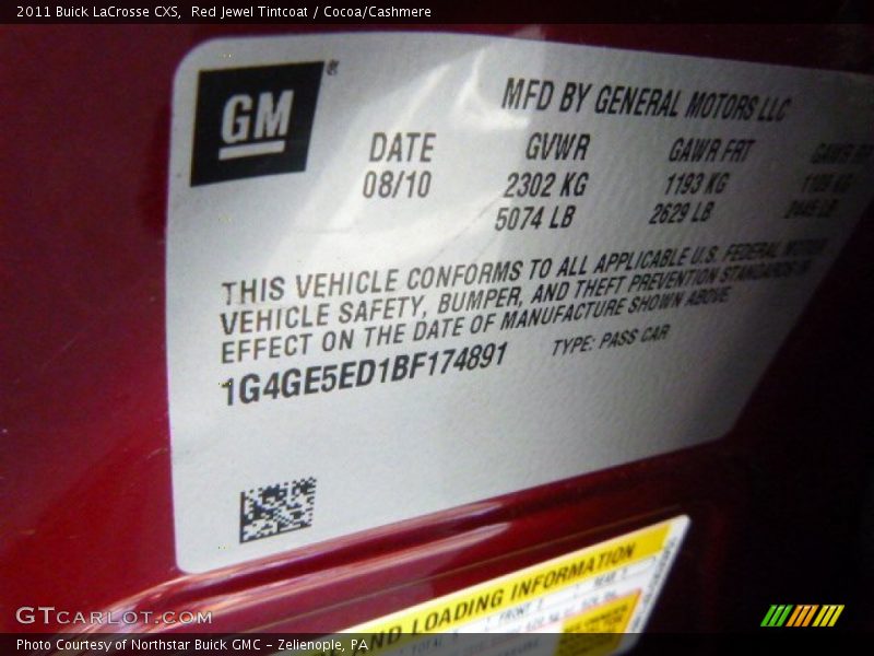 Red Jewel Tintcoat / Cocoa/Cashmere 2011 Buick LaCrosse CXS