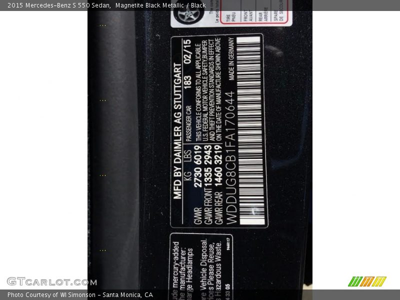Magnetite Black Metallic / Black 2015 Mercedes-Benz S 550 Sedan