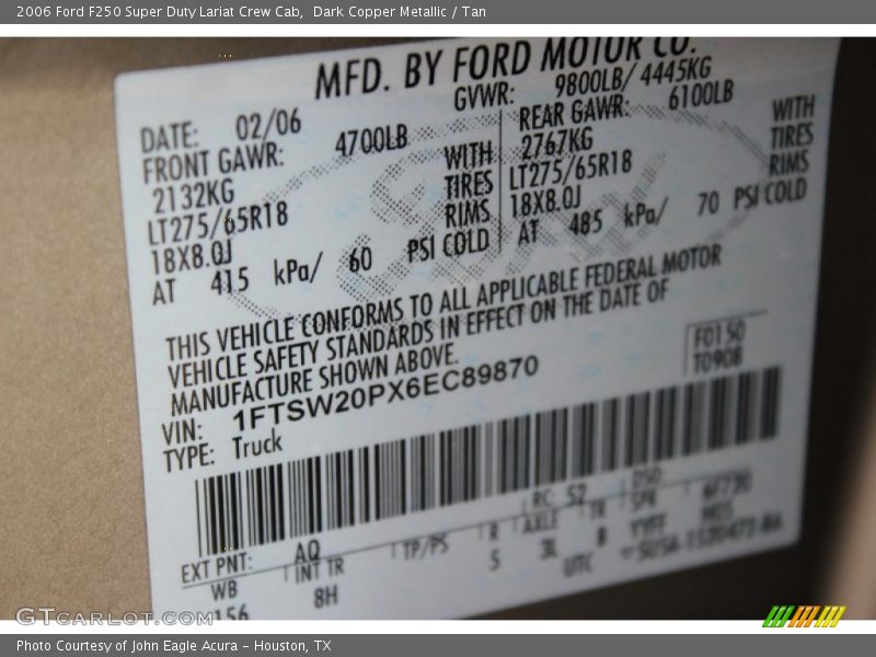 Dark Copper Metallic / Tan 2006 Ford F250 Super Duty Lariat Crew Cab