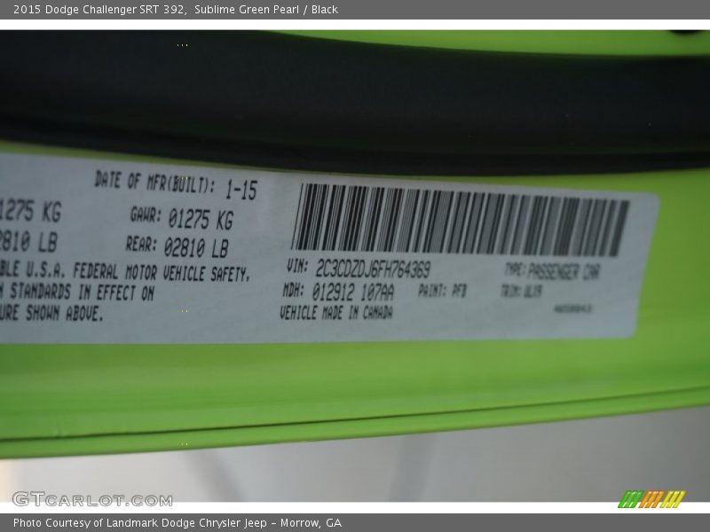 2015 Challenger SRT 392 Sublime Green Pearl Color Code PFB