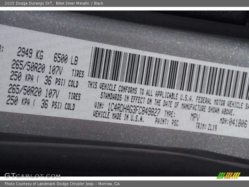 Billet Silver Metallic / Black 2015 Dodge Durango SXT