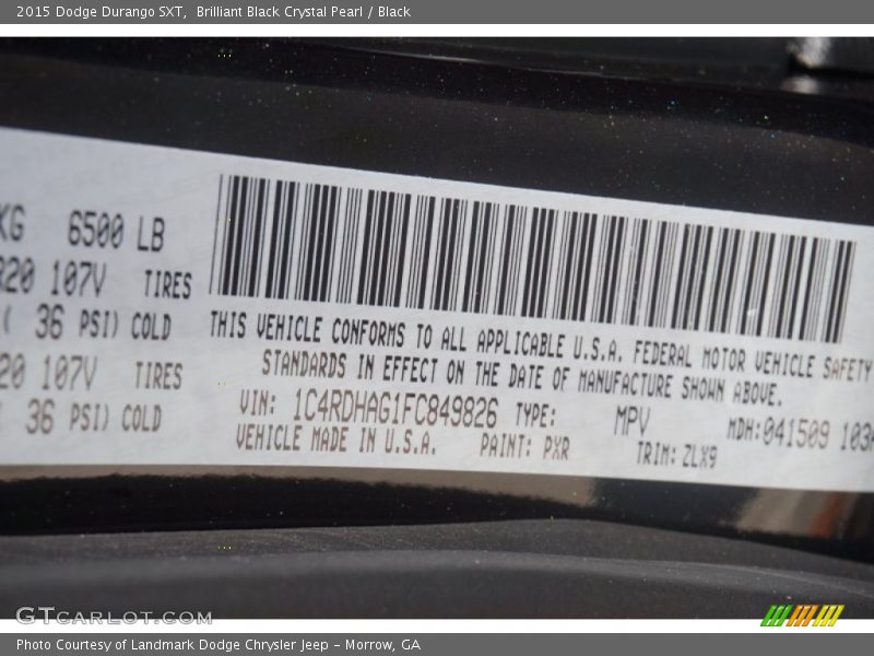 Brilliant Black Crystal Pearl / Black 2015 Dodge Durango SXT