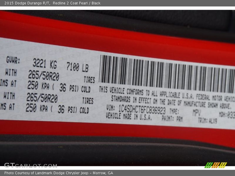 2015 Durango R/T Redline 2 Coat Pearl Color Code PRM