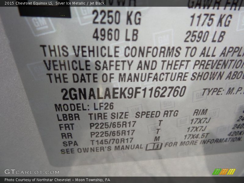 Silver Ice Metallic / Jet Black 2015 Chevrolet Equinox LS