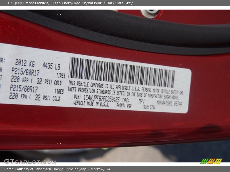 Deep Cherry Red Crystal Pearl / Dark Slate Gray 2015 Jeep Patriot Latitude