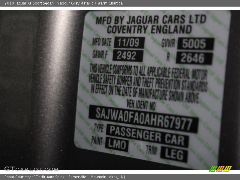 Vapour Grey Metallic / Warm Charcoal 2010 Jaguar XF Sport Sedan