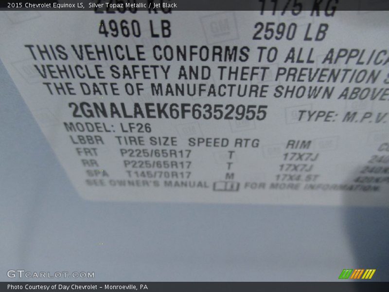 Silver Topaz Metallic / Jet Black 2015 Chevrolet Equinox LS