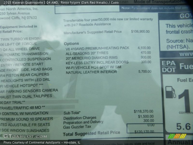  2015 Quattroporte S Q4 AWD Window Sticker