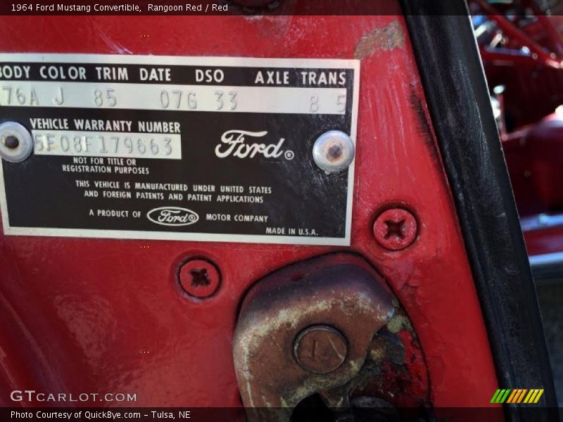 Info Tag of 1964 Mustang Convertible