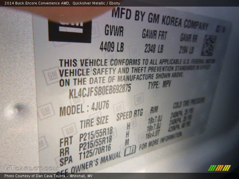 Quicksilver Metallic / Ebony 2014 Buick Encore Convenience AWD