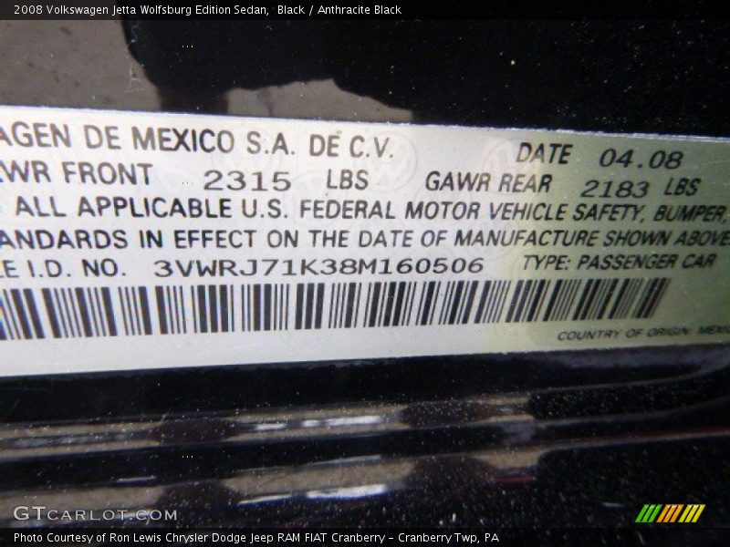Black / Anthracite Black 2008 Volkswagen Jetta Wolfsburg Edition Sedan