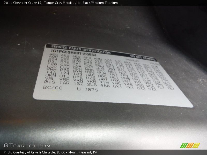 Taupe Gray Metallic / Jet Black/Medium Titanium 2011 Chevrolet Cruze LS