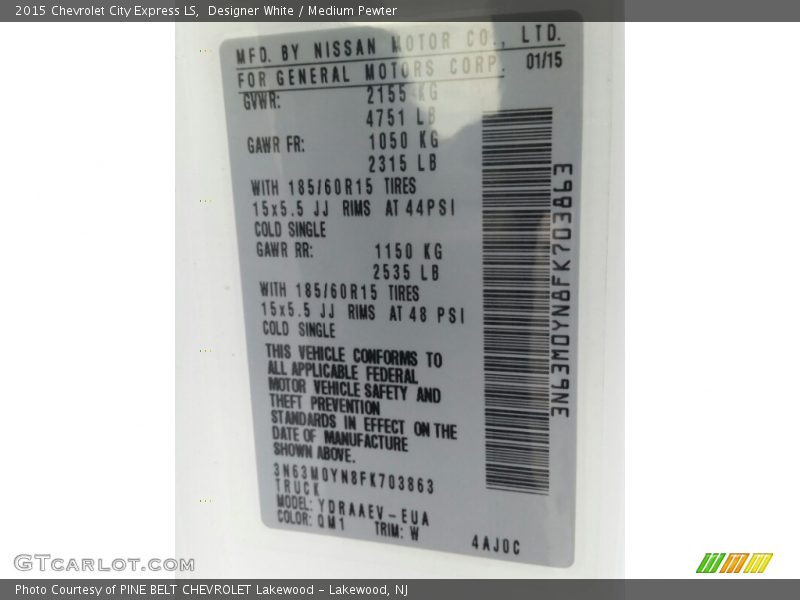 Designer White / Medium Pewter 2015 Chevrolet City Express LS