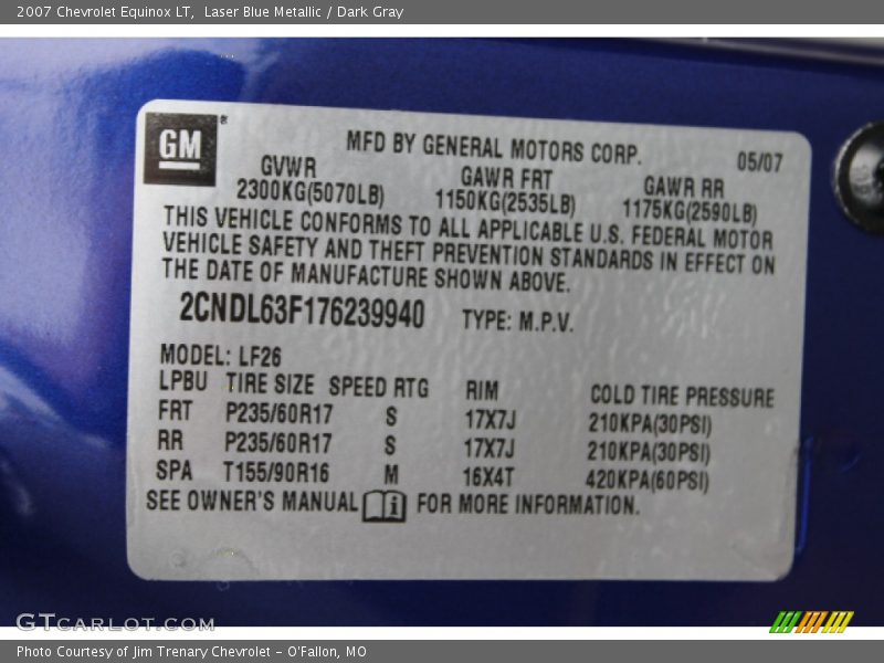Laser Blue Metallic / Dark Gray 2007 Chevrolet Equinox LT