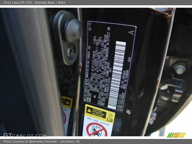 Obsidian Black / Black 2012 Lexus RX 350