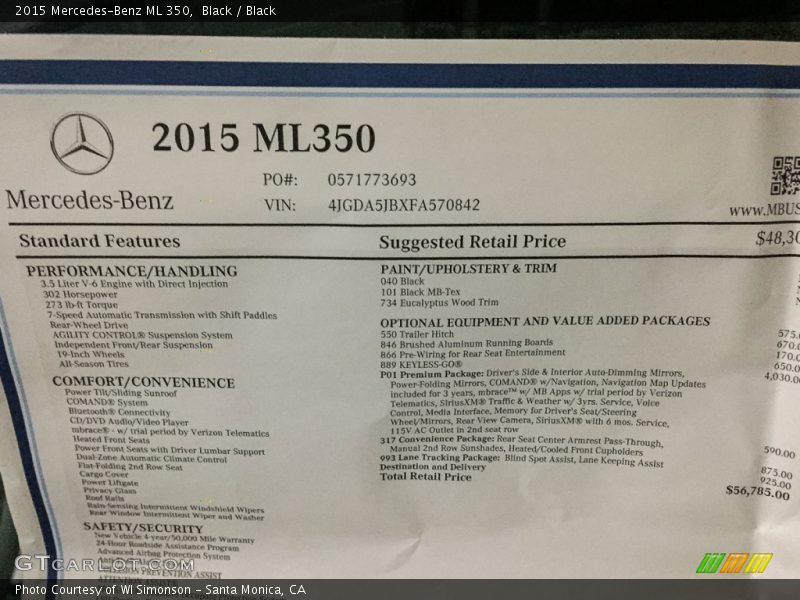 Black / Black 2015 Mercedes-Benz ML 350