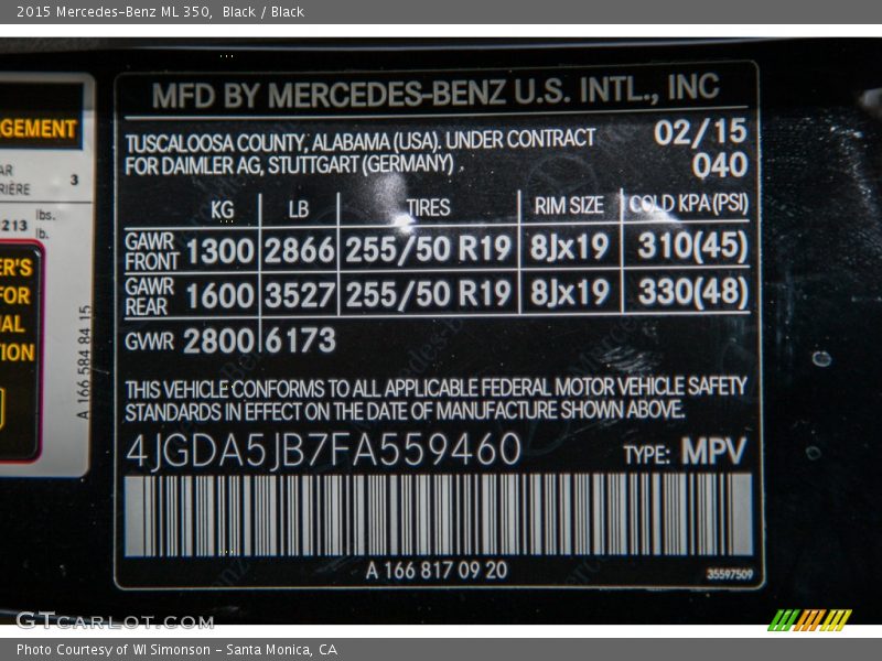 Black / Black 2015 Mercedes-Benz ML 350