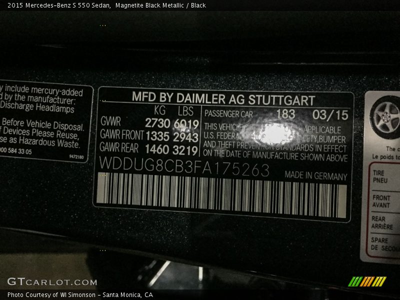 Magnetite Black Metallic / Black 2015 Mercedes-Benz S 550 Sedan