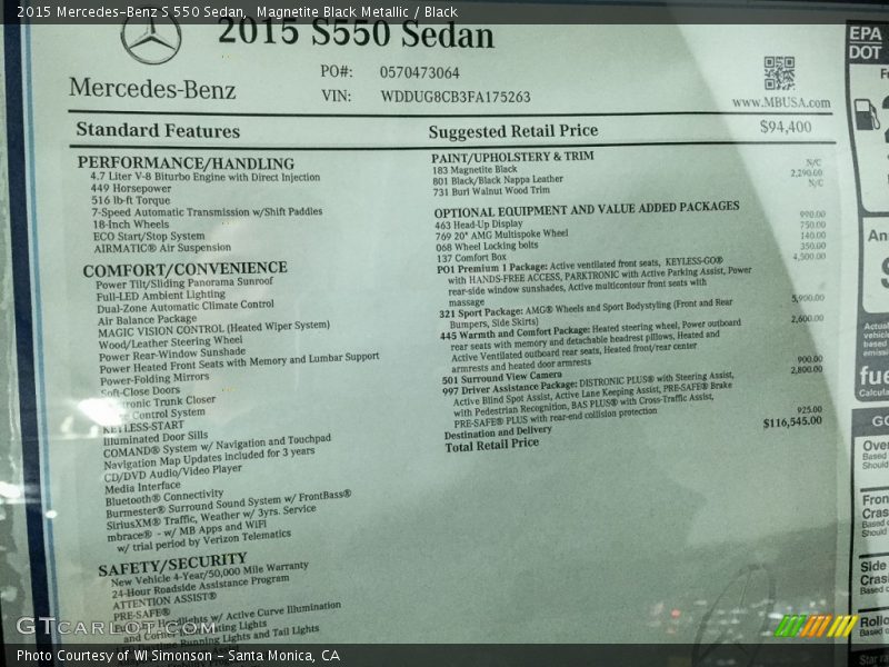 Magnetite Black Metallic / Black 2015 Mercedes-Benz S 550 Sedan