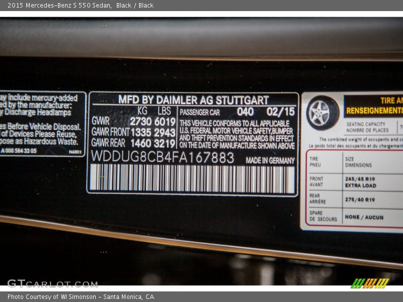 Black / Black 2015 Mercedes-Benz S 550 Sedan