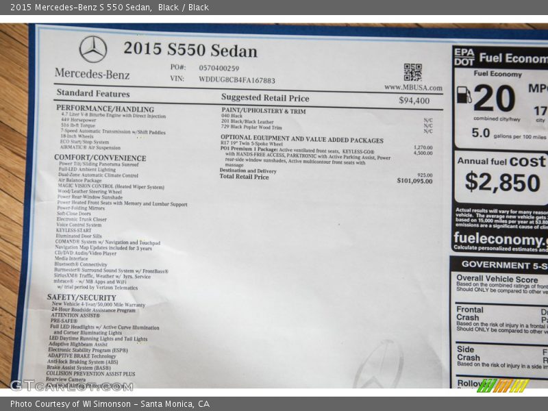Black / Black 2015 Mercedes-Benz S 550 Sedan