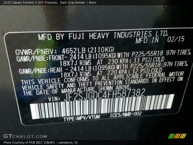 Dark Gray Metallic / Black 2015 Subaru Forester 2.0XT Premium