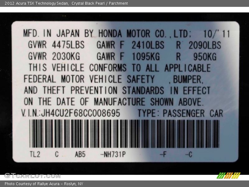 Crystal Black Pearl / Parchment 2012 Acura TSX Technology Sedan