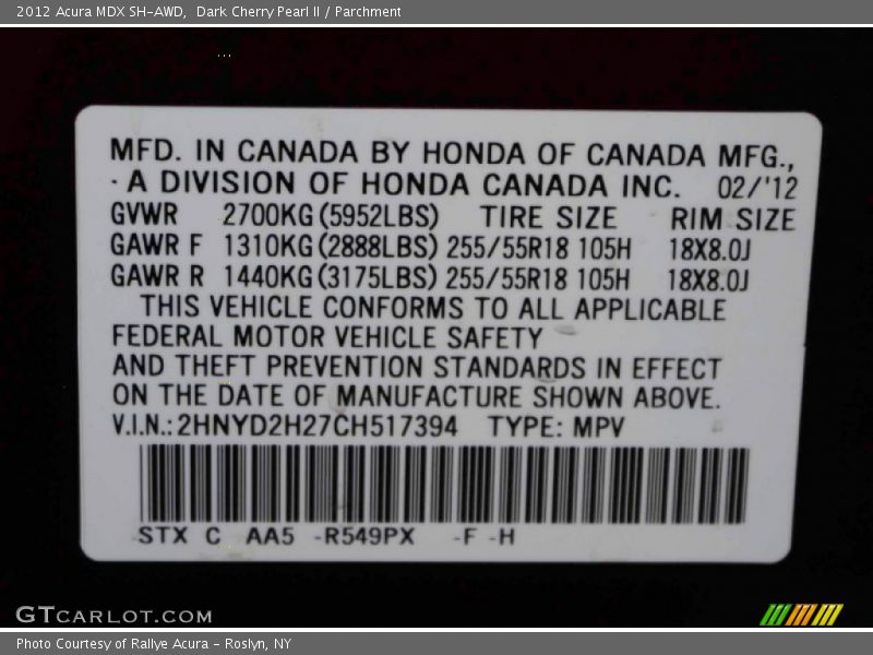 Dark Cherry Pearl II / Parchment 2012 Acura MDX SH-AWD