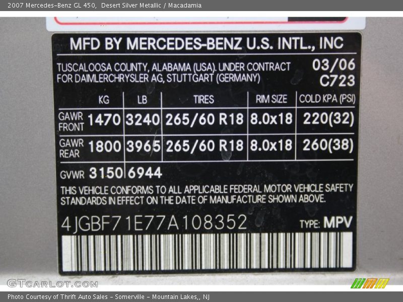 Desert Silver Metallic / Macadamia 2007 Mercedes-Benz GL 450