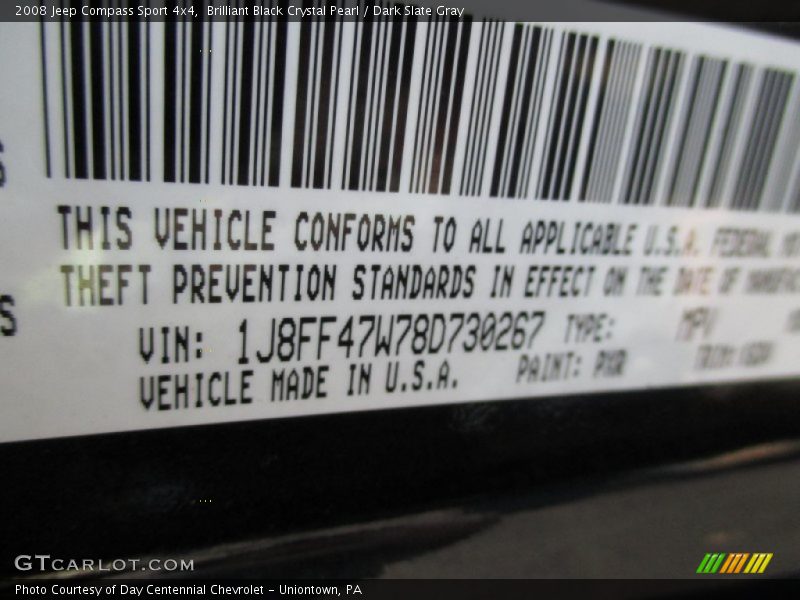 Brilliant Black Crystal Pearl / Dark Slate Gray 2008 Jeep Compass Sport 4x4