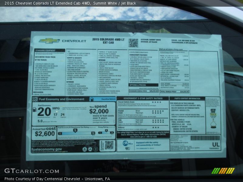  2015 Colorado LT Extended Cab 4WD Window Sticker