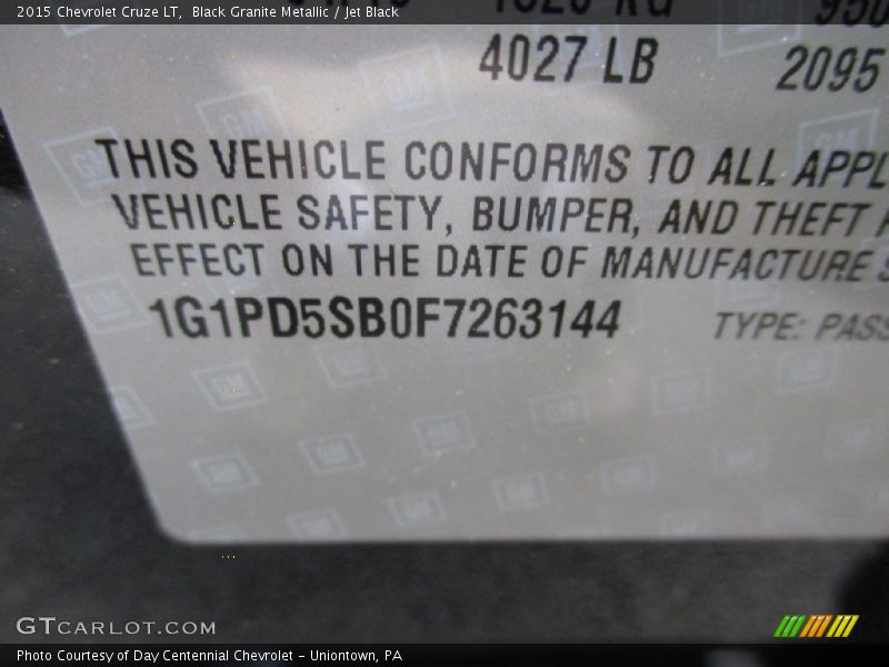 Black Granite Metallic / Jet Black 2015 Chevrolet Cruze LT