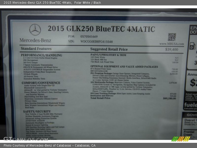 Polar White / Black 2015 Mercedes-Benz GLK 250 BlueTEC 4Matic