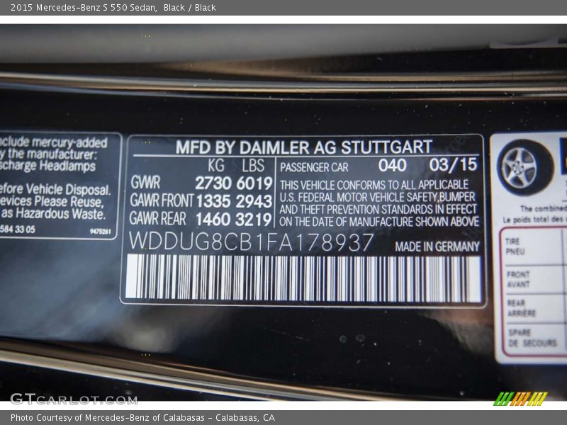 Black / Black 2015 Mercedes-Benz S 550 Sedan