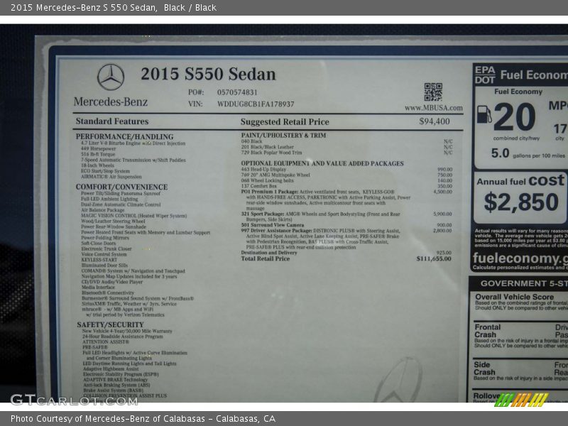 Black / Black 2015 Mercedes-Benz S 550 Sedan