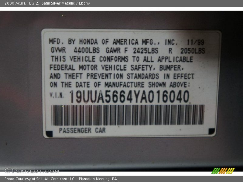 Satin Silver Metallic / Ebony 2000 Acura TL 3.2