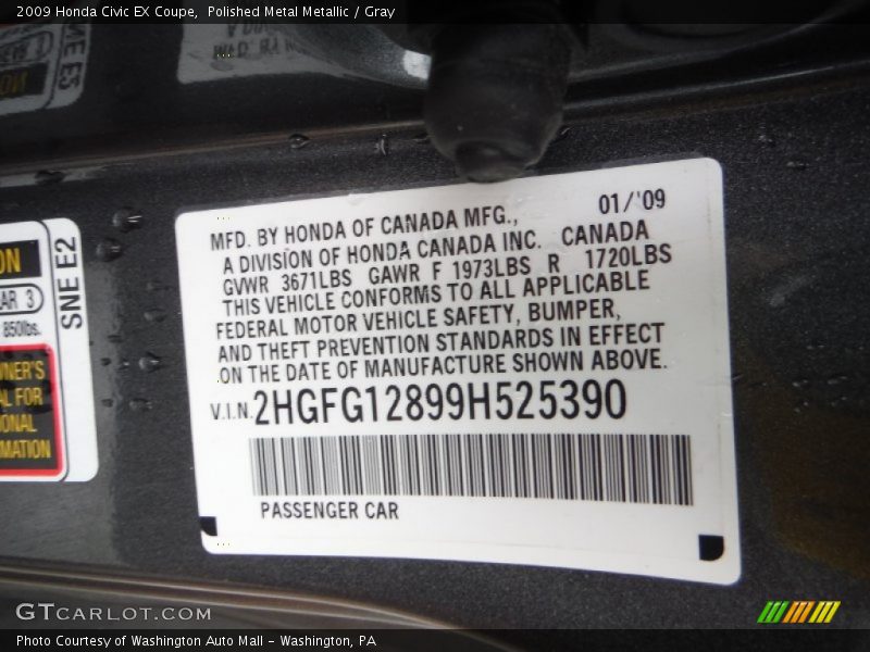 Polished Metal Metallic / Gray 2009 Honda Civic EX Coupe