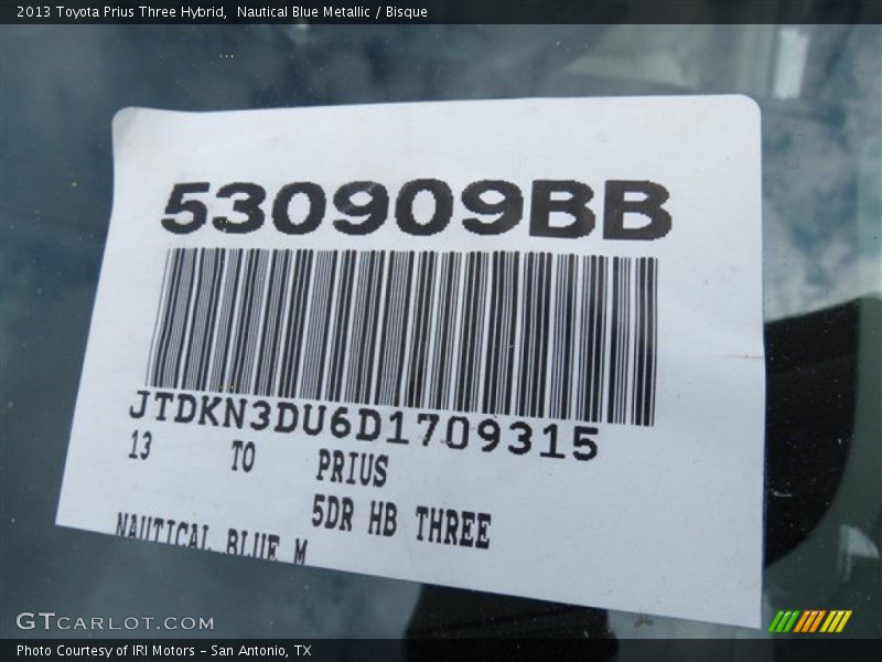 Nautical Blue Metallic / Bisque 2013 Toyota Prius Three Hybrid
