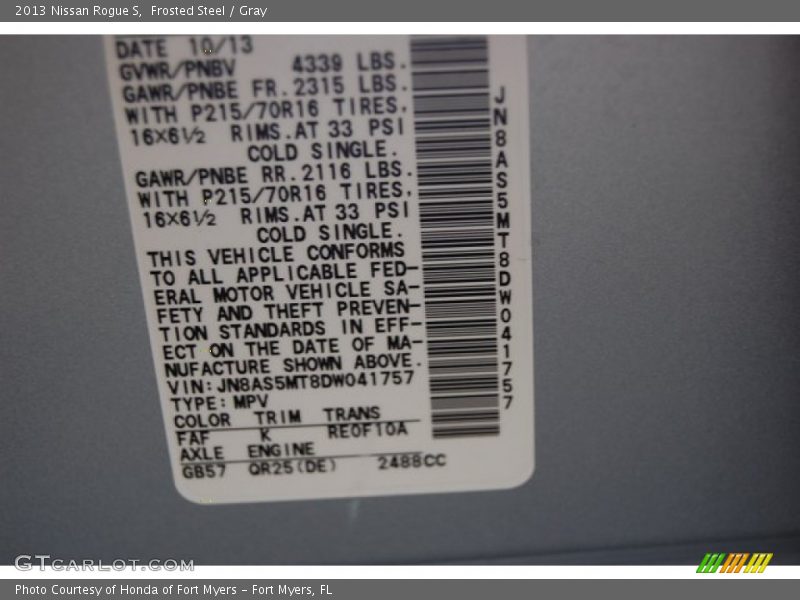 Frosted Steel / Gray 2013 Nissan Rogue S