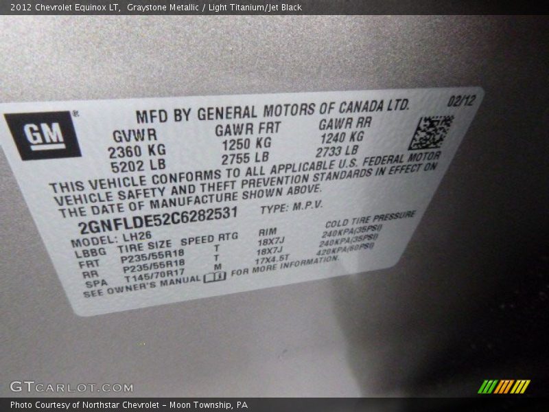 Graystone Metallic / Light Titanium/Jet Black 2012 Chevrolet Equinox LT