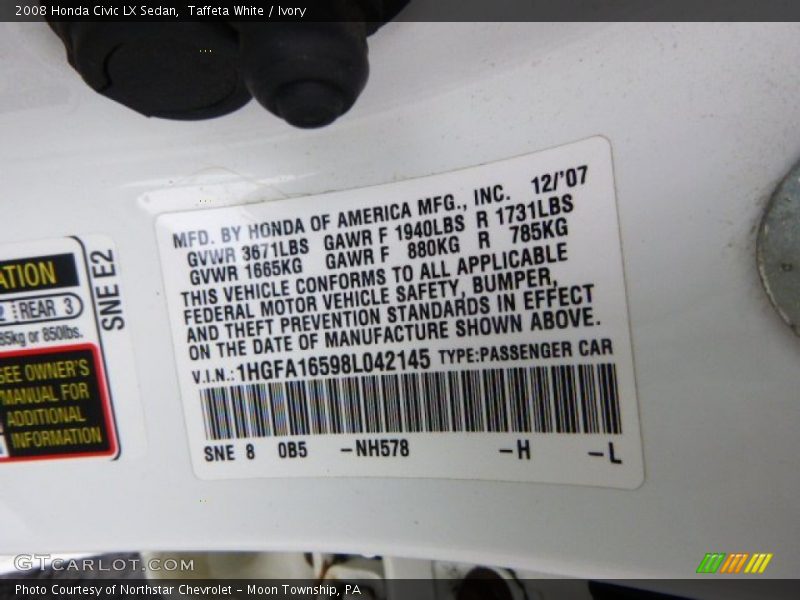 Taffeta White / Ivory 2008 Honda Civic LX Sedan