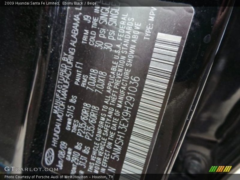 Ebony Black / Beige 2009 Hyundai Santa Fe Limited