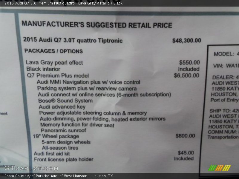 Lava Gray Metallic / Black 2015 Audi Q7 3.0 Premium Plus quattro