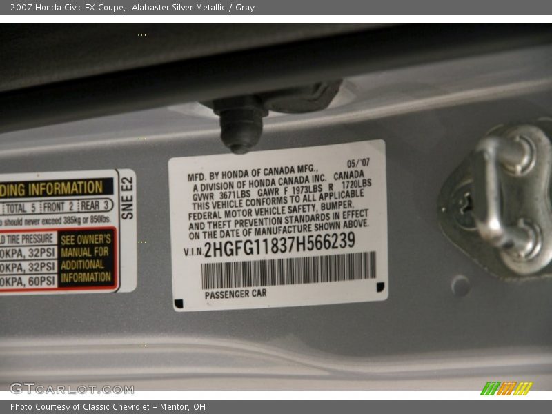 Alabaster Silver Metallic / Gray 2007 Honda Civic EX Coupe