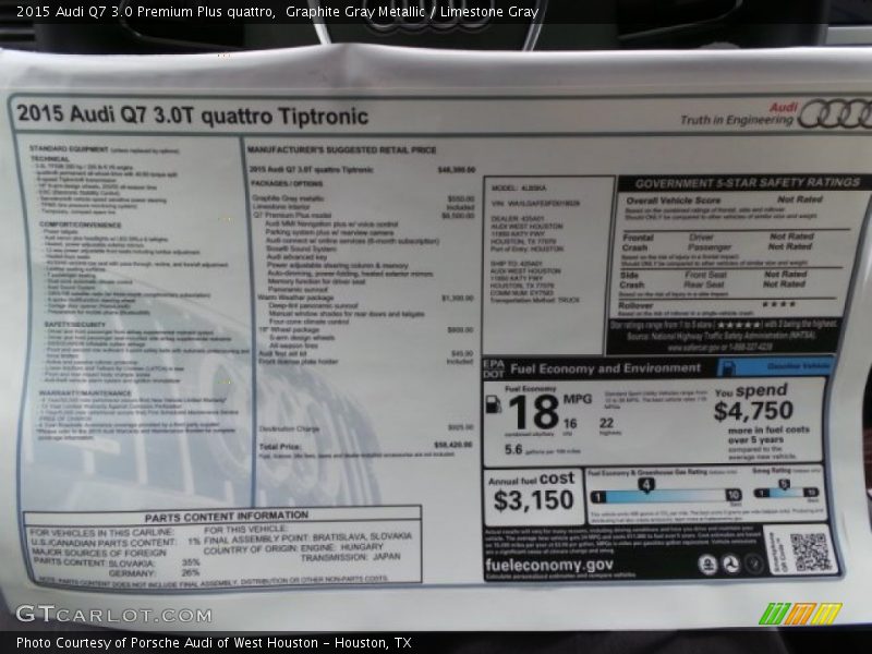 Graphite Gray Metallic / Limestone Gray 2015 Audi Q7 3.0 Premium Plus quattro