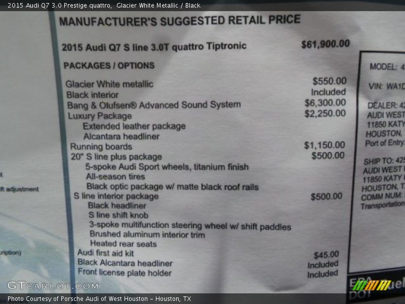 Glacier White Metallic / Black 2015 Audi Q7 3.0 Prestige quattro