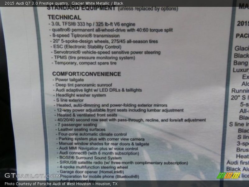 Glacier White Metallic / Black 2015 Audi Q7 3.0 Prestige quattro