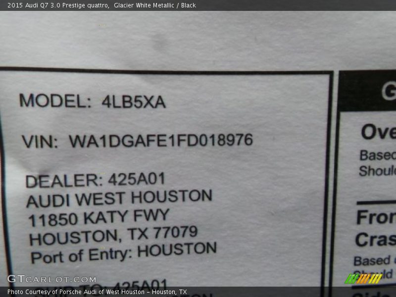 Glacier White Metallic / Black 2015 Audi Q7 3.0 Prestige quattro