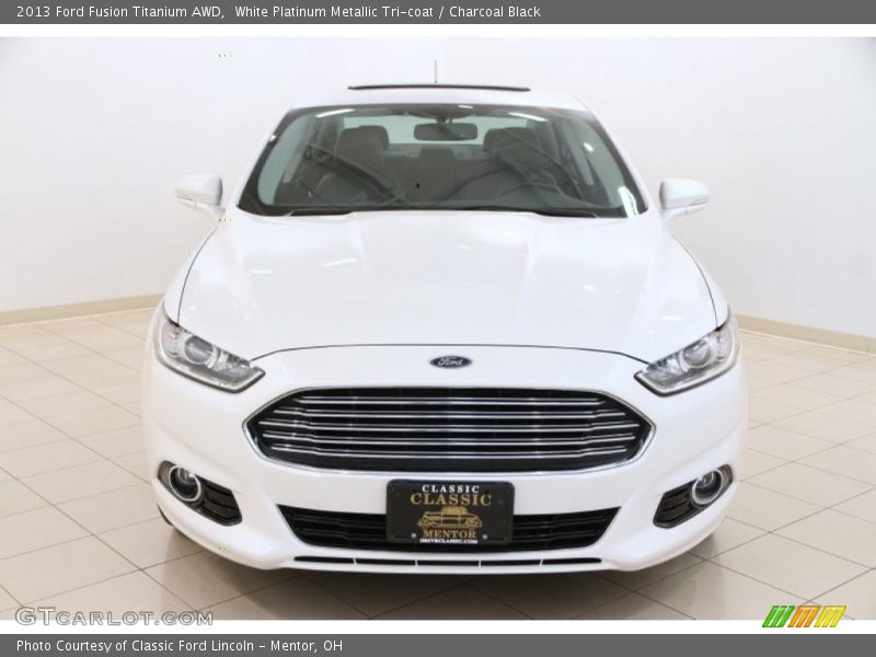 White Platinum Metallic Tri-coat / Charcoal Black 2013 Ford Fusion Titanium AWD